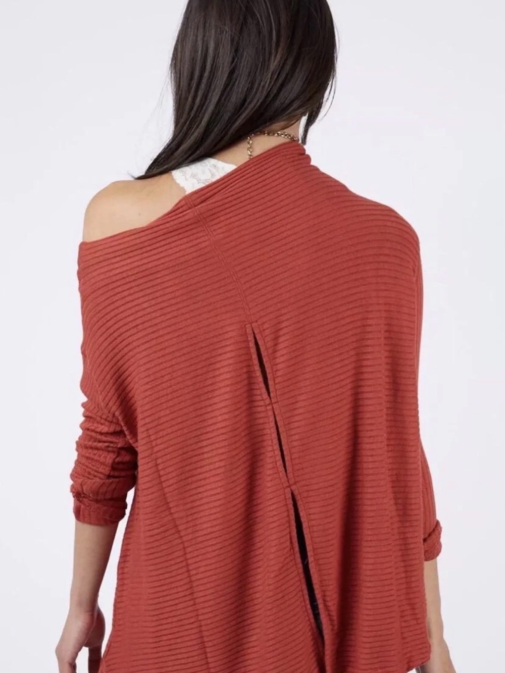 Free People We The Free Size M Lover Rib Split Back Thermal Rust Red Tunic Top - Picture 2 of 12